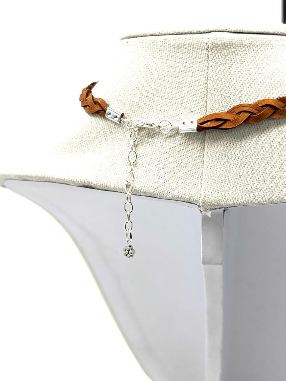 Hand Crafted Braided Brown Leather Choker Necklace Multicolor Beaded Pendant - Picture 5 of 9